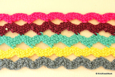 Fuchsia, Green, Yellow And Mauve Trim (Cotton) One Yard Lace Trims 4cm Wide